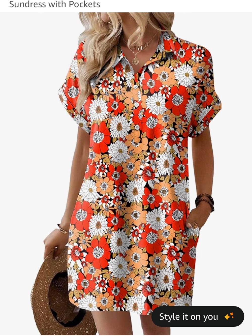 Bold Floral Shift Dress in Orange, Black & White NWOT
